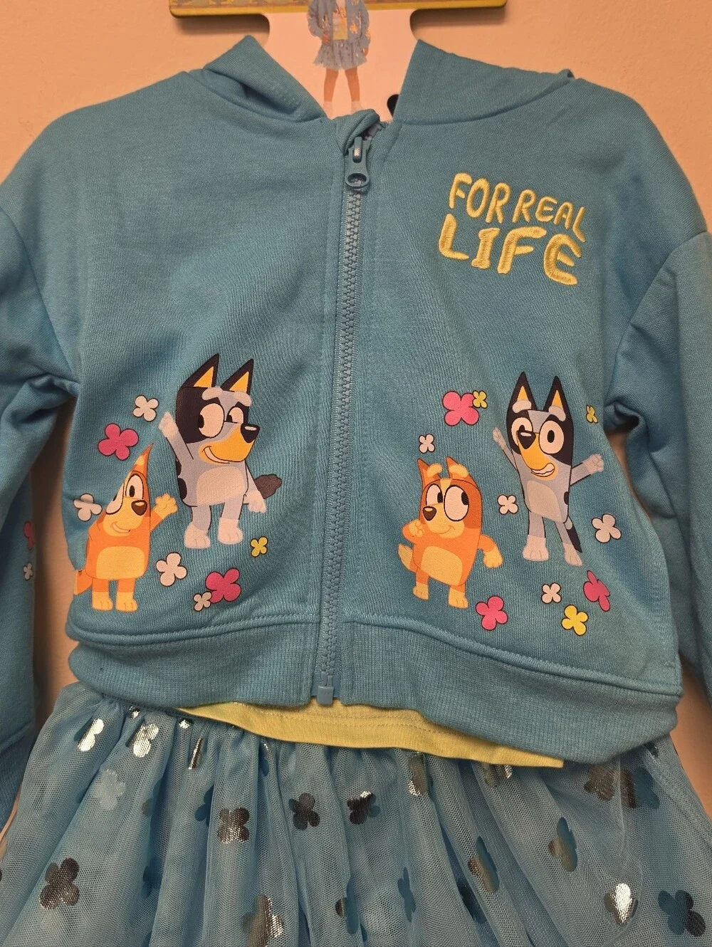 Bluey Bingo 3 piece Tutu Set Jacket Tutu Skirt and Shirt Blue 3T